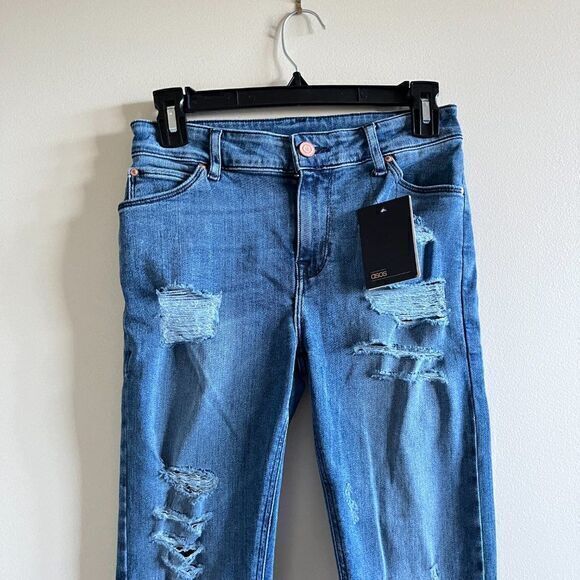 NEW ASOS Mid Waisted Slim Distressed Jeans Blue Womens Size W28 x L32 - Picture 3 of 7